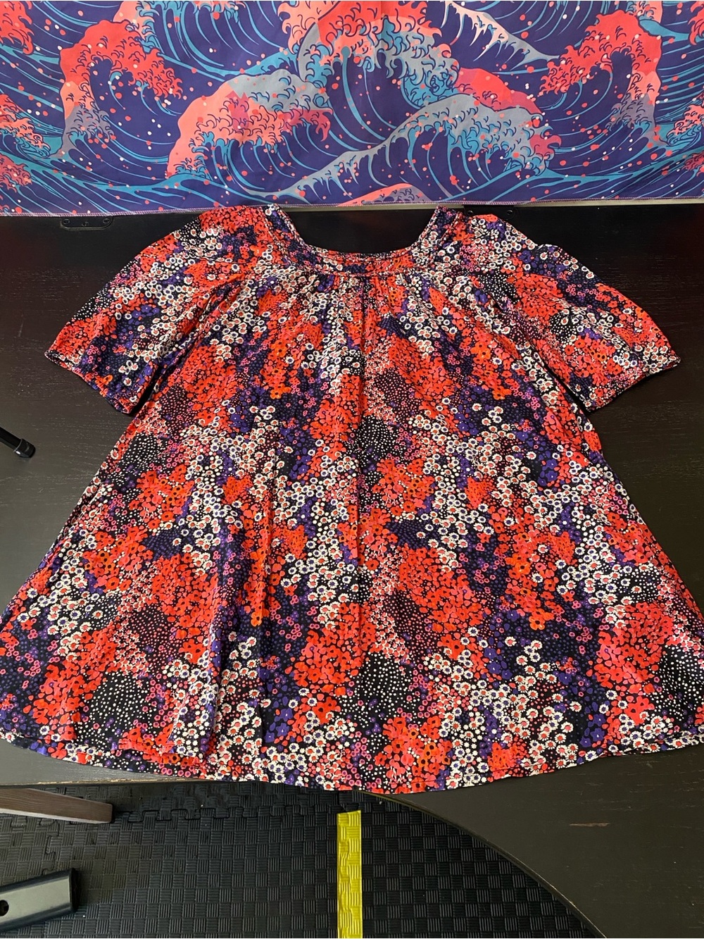 Floral Short Sleeve Smock Top in Red, Purple & Black